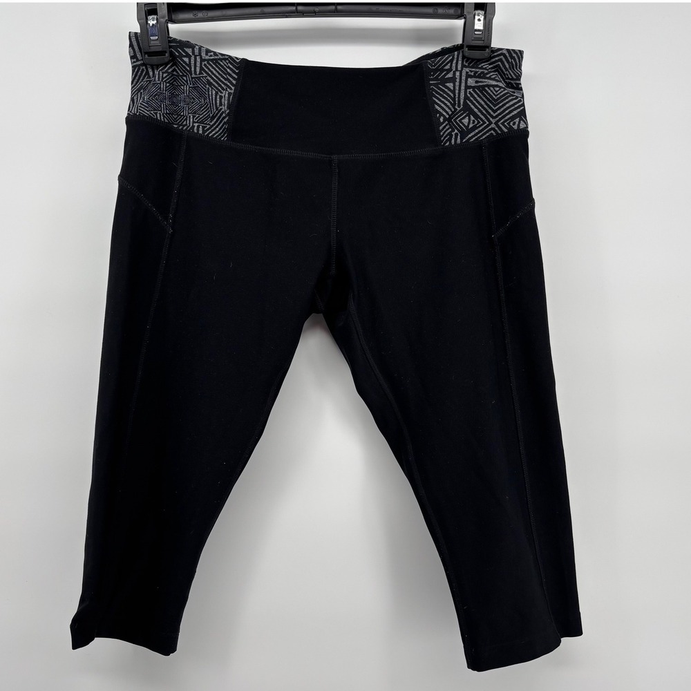 MPG Womens Black Geometric Waistband Capri Leggings Large Zipper Pocket RN88201